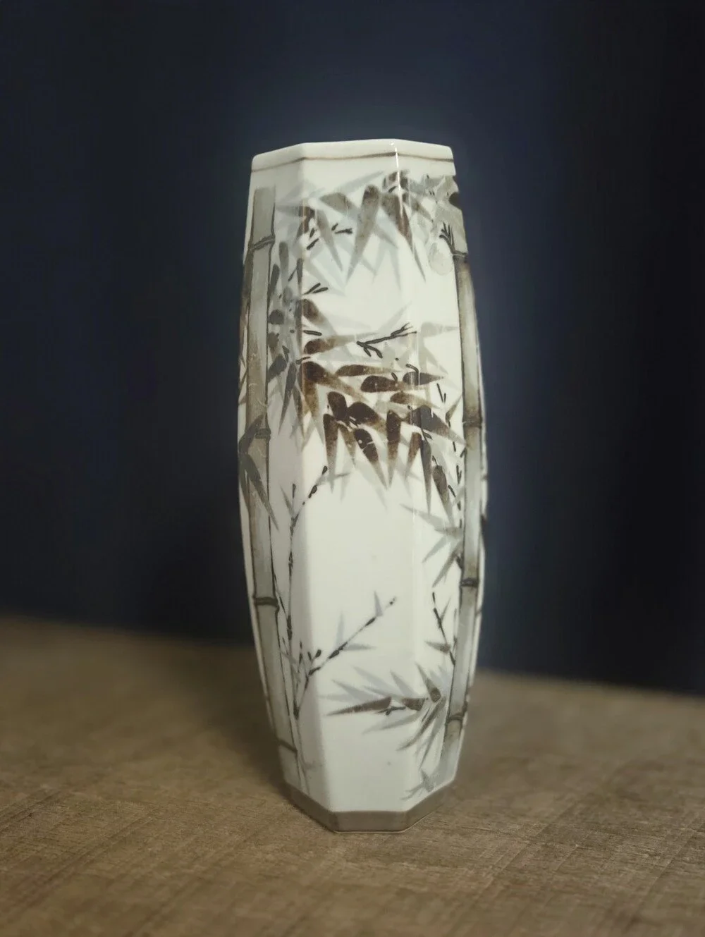 Vintage Japanese octagonal porcelain vase / Signed Bottom ~ Bin R